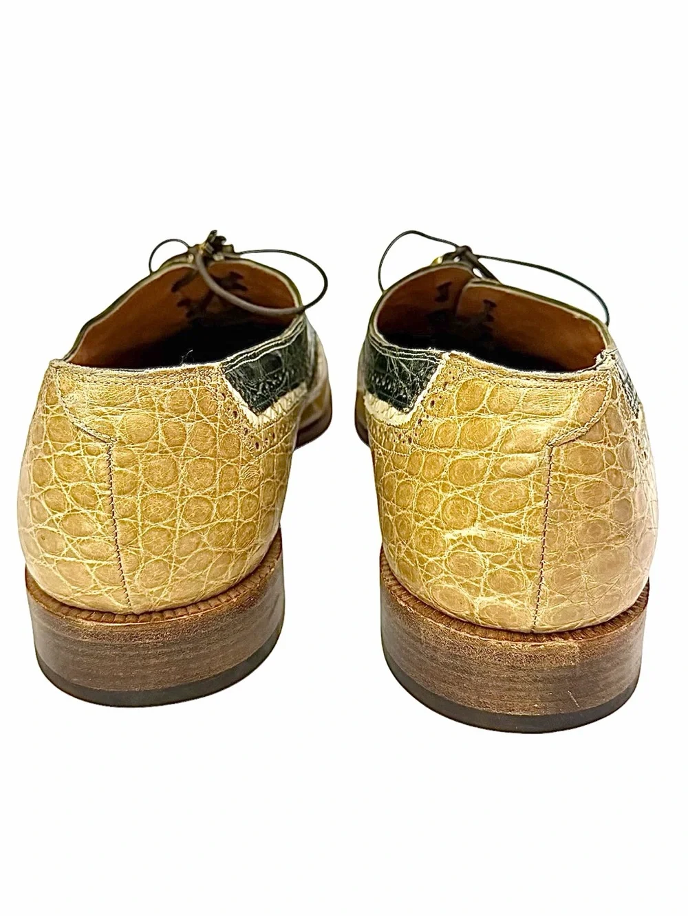 Mauri Crocodile Spectator Dress Exotic Brogue Green Tan Size 16 Made In Italy